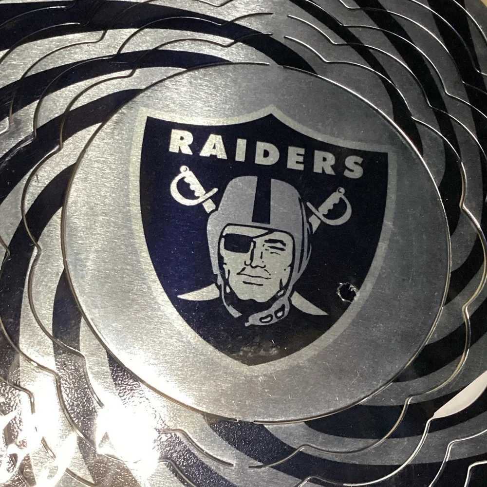 RARE NFL Raiders Silver and Black Geo Wind Spinner